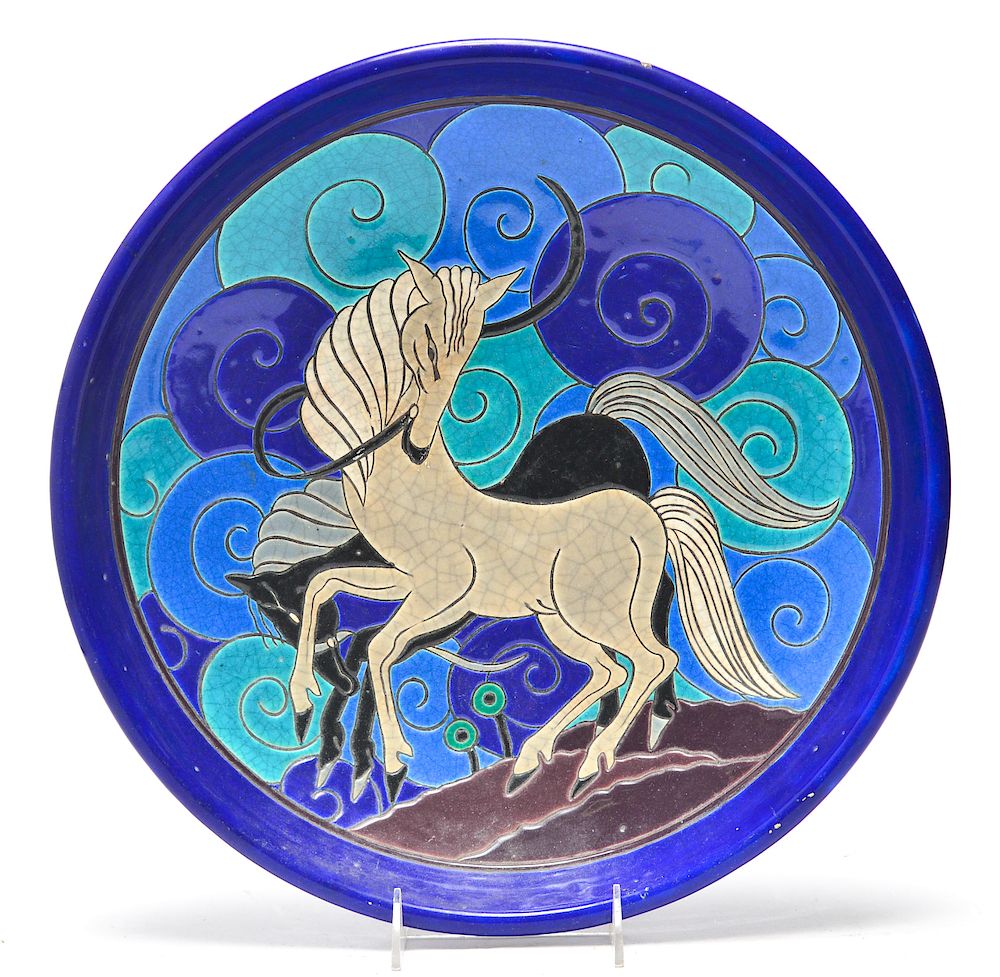 Appraisal: Atelier Primavera Lonewy France Horse Pottery Bowl Atelier Primavera Lonewy