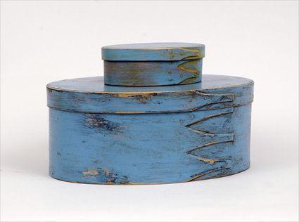 Appraisal: Two Shaker Blue Painted Finger-Jointed Bentwood Boxes Modern to x