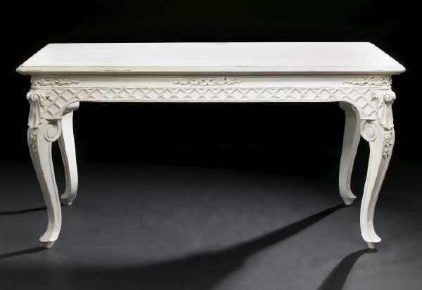 Appraisal: Louis XV-Style White-Painted Wooden Center Table the rounded rectangular top