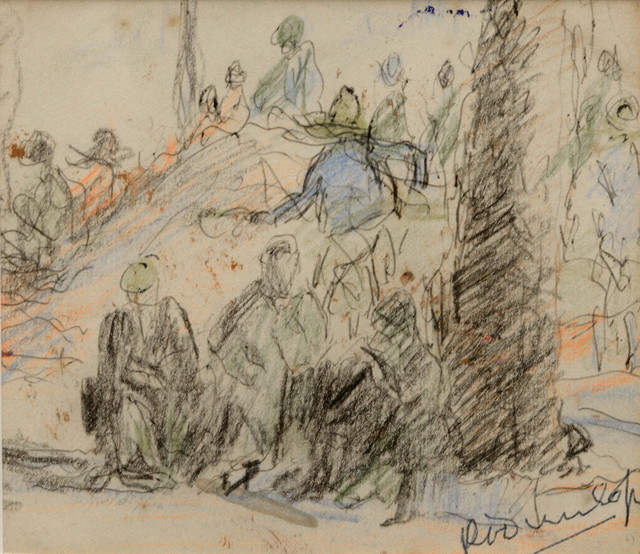 Appraisal: Ronald Ossory Dunlop British - Figures sat beside a treesigned