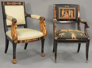 Appraisal: Two piece lot to include Continental style armchair with carved