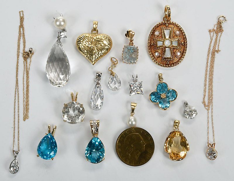 Appraisal: Sixteen kt Pendants assorted cut stones including cubic zirconia imitation