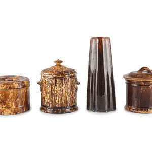 Appraisal: Nine Table Articles in Brown and Bennington Style Glaze American