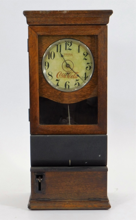 Appraisal: ANTIQUE OAK COCA-COLA ADVERTISING TIME CLOCK United States Early th