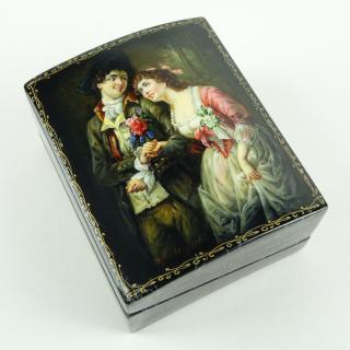 Appraisal: Erotic Russian Lacquer Papier Mache Box th century Depicts a