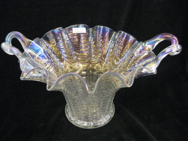 Appraisal: Loetz Art Glass Basket irridescent basketweave side handles tall diameter