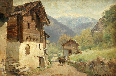 Appraisal: J H Scheltema - Village Scene oil on canvas on