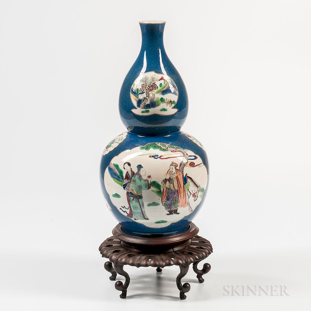 Appraisal: Powder Blue-glazed Polychrome Double Gourd Vase Powder Blue-glazed Polychrome Double