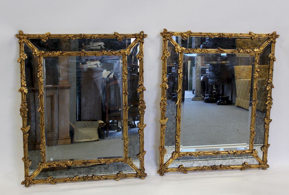 Appraisal: A Pair of Midcentury Giltwood Bamboo Form Mirrors Nice looking