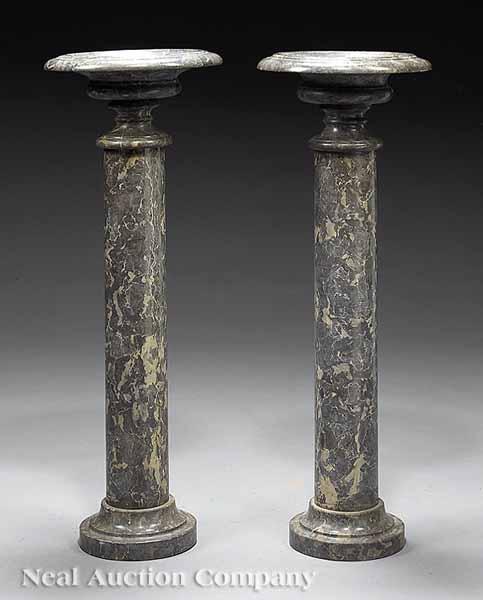 Appraisal: A Pair of Attractive Green Breccia Marble Pedestals round tops