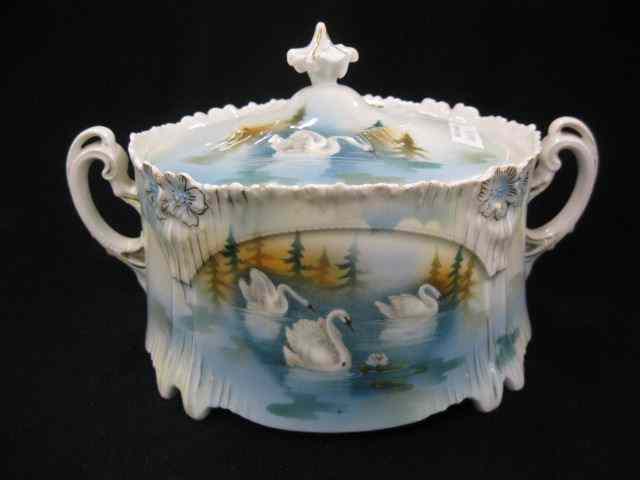 Appraisal: R S Prussia Porcelain Biscuit Jar scarce ''swan on lake''