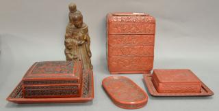 Appraisal: Group of five Oriental pieces to include cinnabar five piece