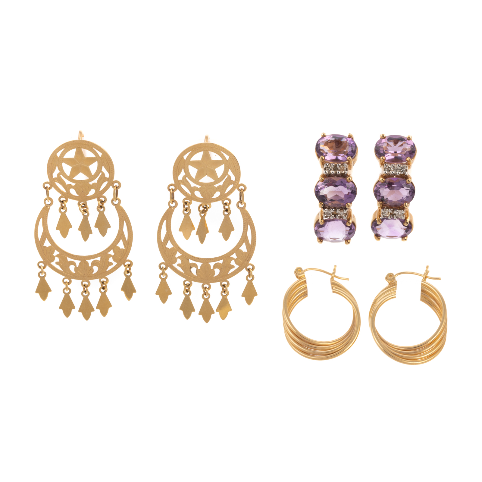 Appraisal: THREE PAIRS OF K YELLOW GOLD EARRINGS K yellow gold