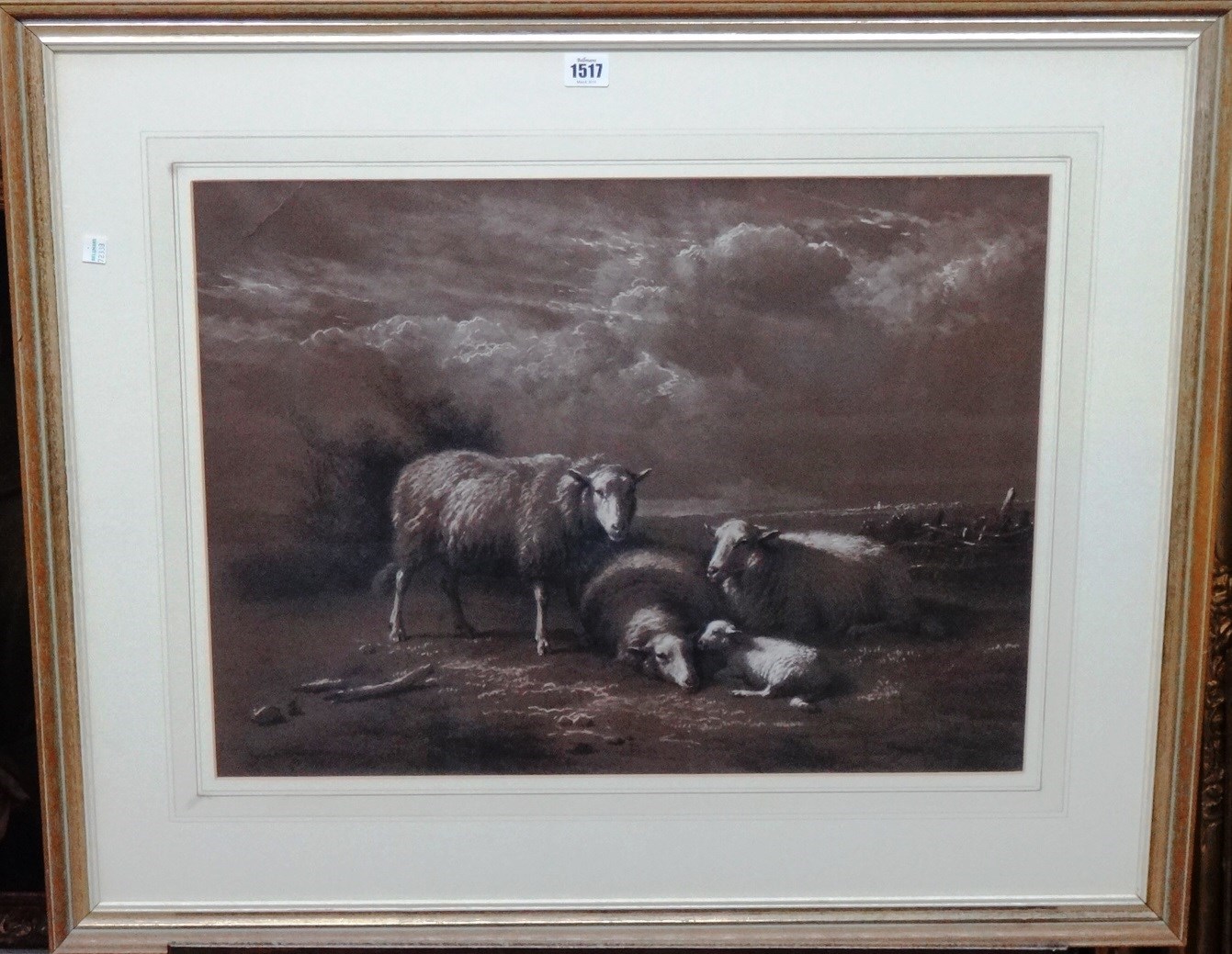 Appraisal: Eugene Verboeckhoven - Sheep resting charcoal and white chalk signed