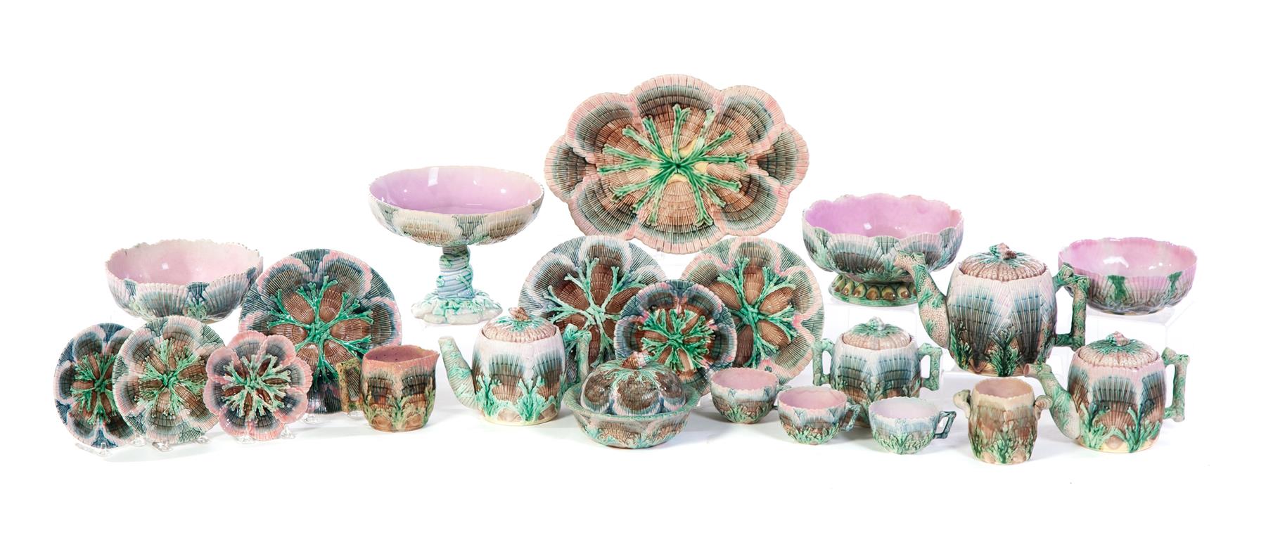 Appraisal: GROUP OF SHELL AND SEAWEED MAJOLICA England nd half- th