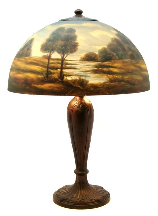 Appraisal: Jefferson Reverse Painted Lamp the domed shade with landscape decoration