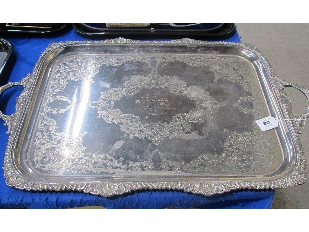 Appraisal: Silver plated double handled serving tray