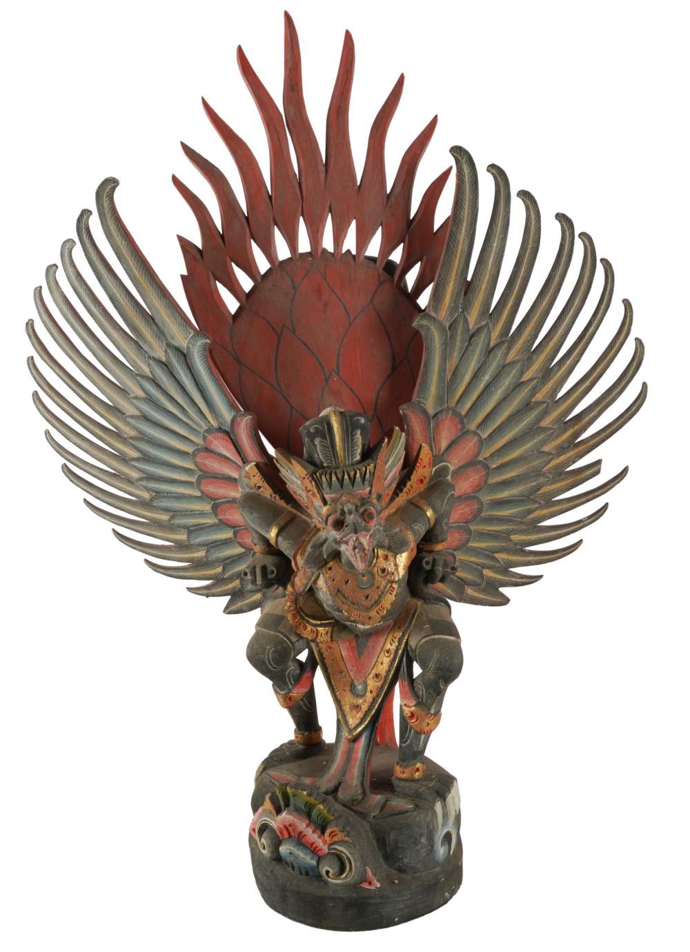 Appraisal: CARVED PAINTED WOOD GARUDA FIGUREwith multiple removable parts Condition wear