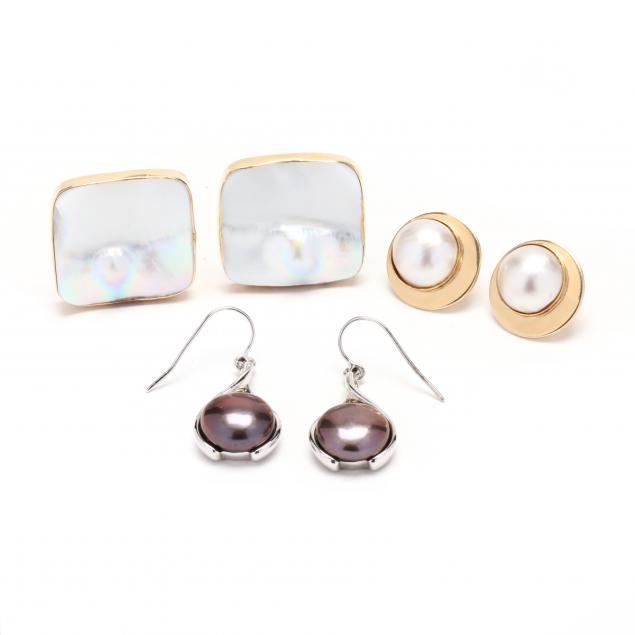 Appraisal: THREE PAIRS OF PEARL EARRINGS To include a pair of