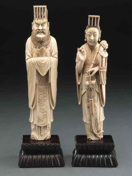 Appraisal: Pr Chinese Qing carved ivory immortals International buyers should note