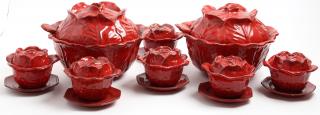 Appraisal: Italian Cabbage Red-glazed two tureens with ladles and six small