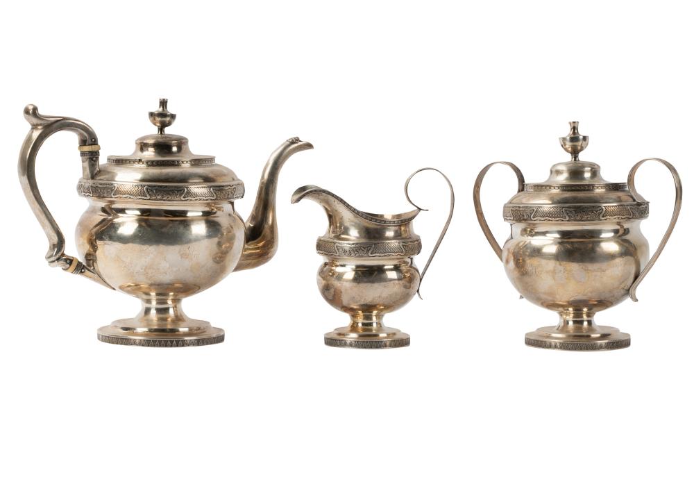 Appraisal: THREE-PIECE AMERICAN COIN SILVER TEA SERVICEFarnham Ward Norwich CT comprising