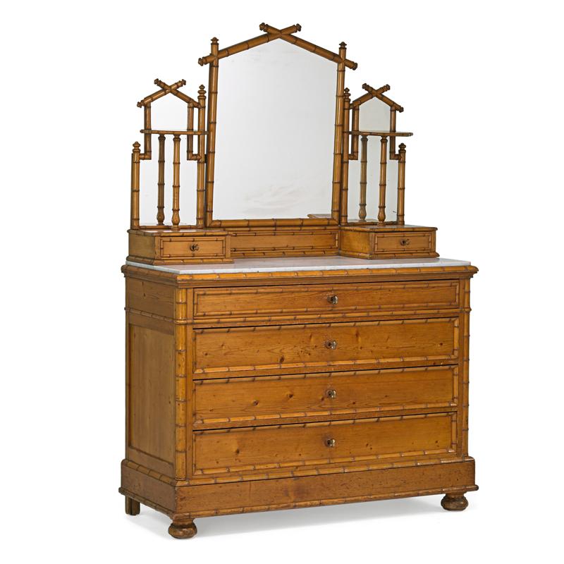 Appraisal: AESTHETIC MOVEMENT Faux-bamboo dresser Condition Report Mirror likely replaced