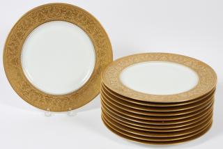 Appraisal: HEINRICH CO RAISED GILT PORCELAIN SERVICE PLATES HEINRICH CO RAISED