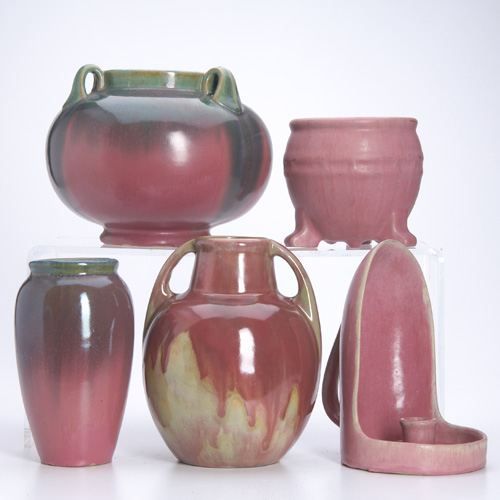 Appraisal: FULPER Five pieces in Famille Rose and Moss-to-Rose glaze including