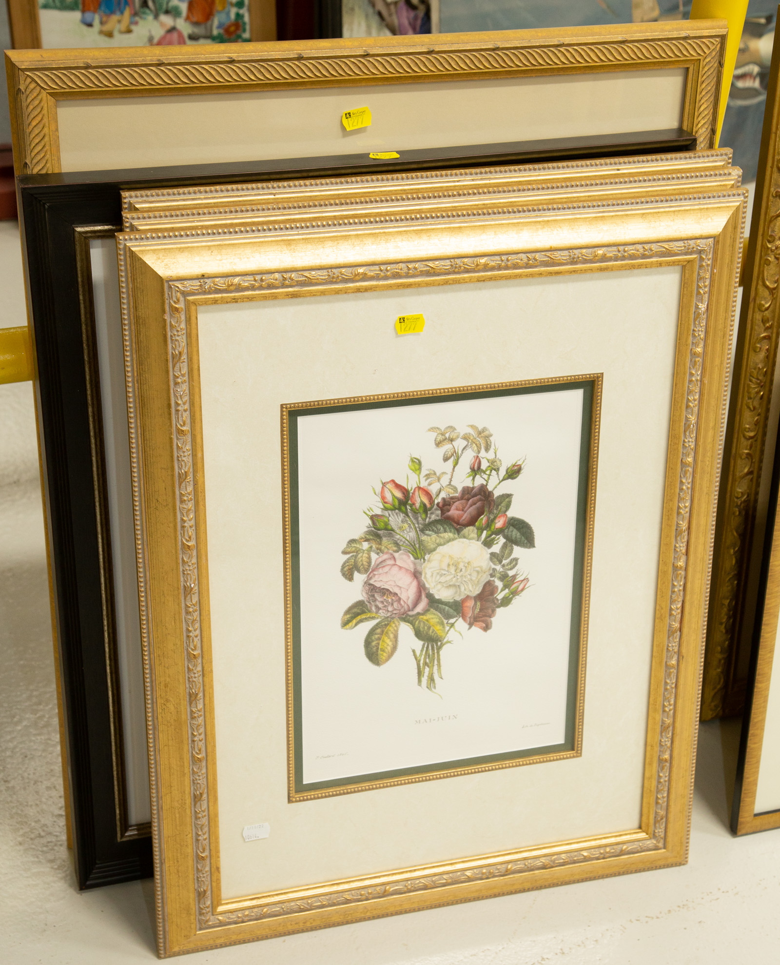 Appraisal: THREE FRAMED ARTWORKS WITH TWO FRAMED POSTERS