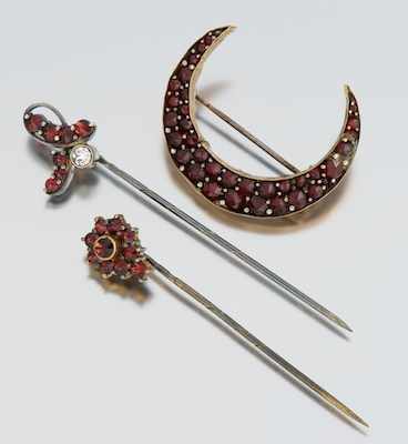 Appraisal: Three Antique Garnet Pins Conaining a crescent shape brooch and