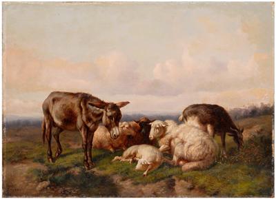 Appraisal: Painting follower of Louis Robbe donkey sheep and goat in