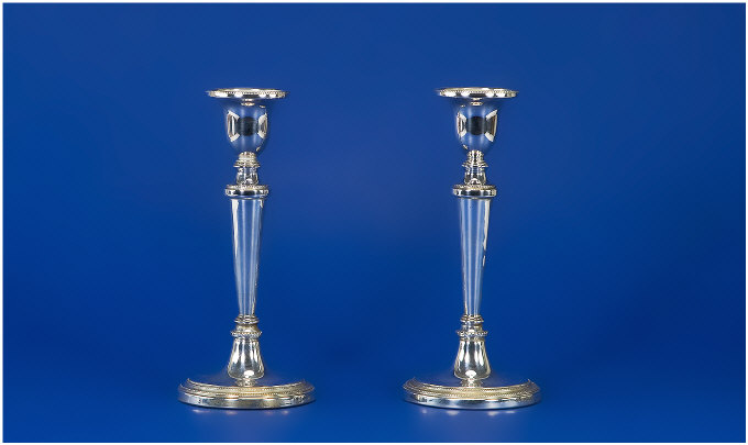 Appraisal: Pair of Silver Candlesticks Filled Hallmarked Birmingham also stamped Total