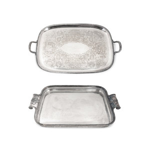 Appraisal: Two Silverplated Rounded Rectangular Two-Handled Trays the first with gadrooned