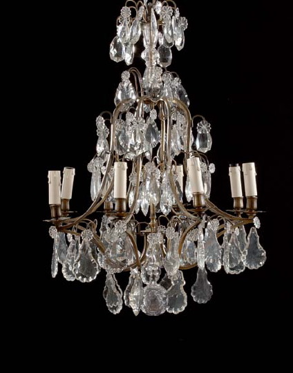 Appraisal: French Brass and Cut Glass Chandelier of cage form in