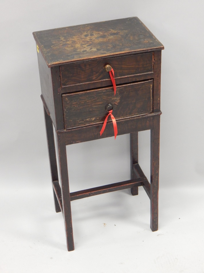 Appraisal: An early thC pine workbox painted to simulate rosewood with