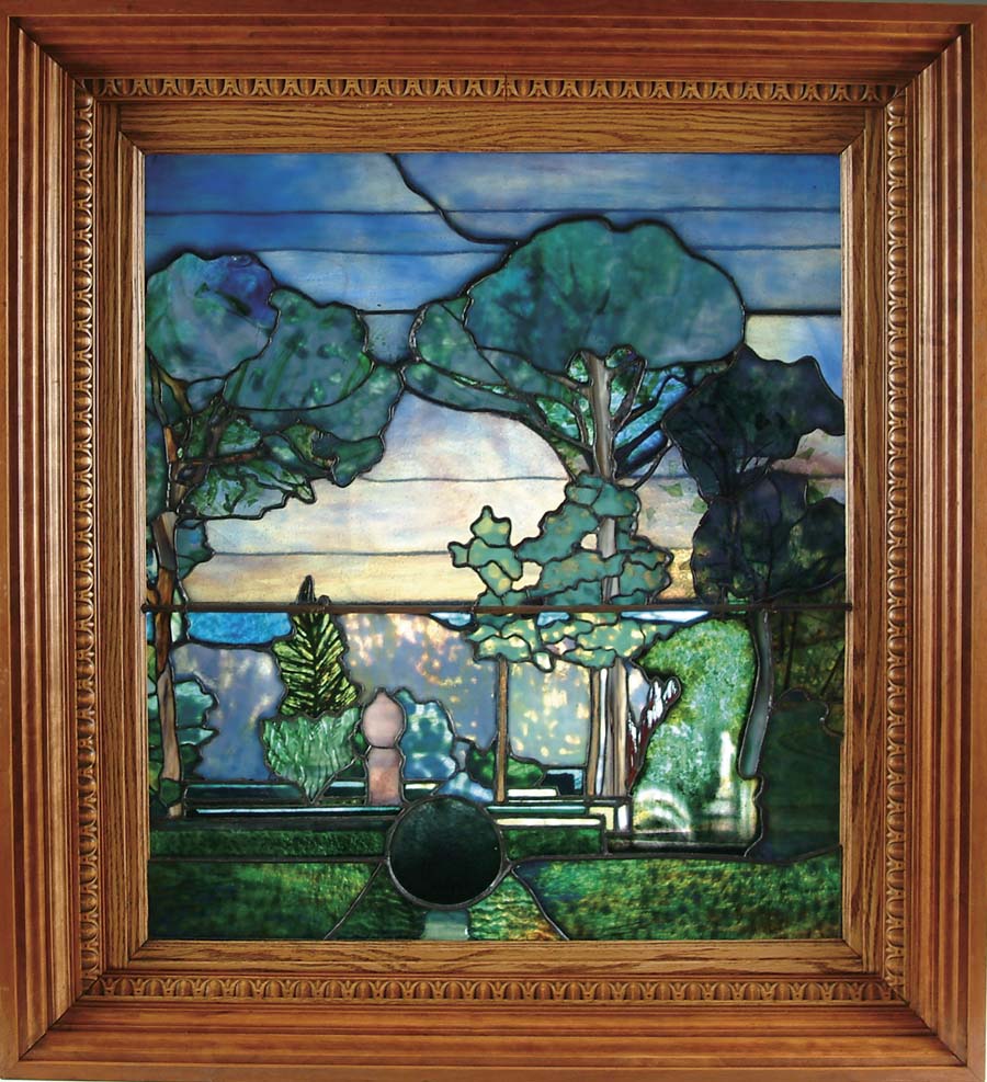 Appraisal: TIFFANY SCENIC WINDOW Absolutely spectacular Tiffany window has beautiful trees