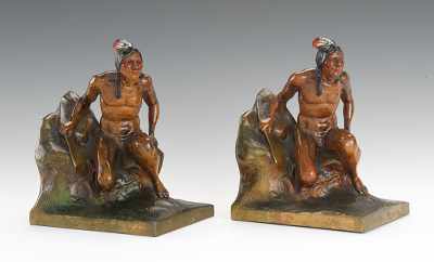 Appraisal: A Pair of Indian Scout Bookends Cold painted cast spelter