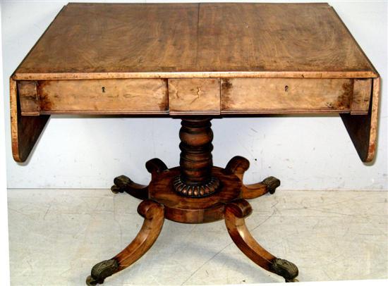 Appraisal: Late Regency mahogany and cross-banded sofa table with two drawers