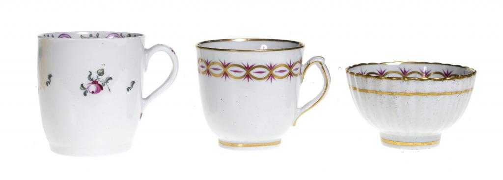 Appraisal: TWO NEW HALL COFFEE CUPS AND A REEDED TEA BOWL