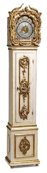 Appraisal: A Continental Rococo style painted and parcel gilt tall case