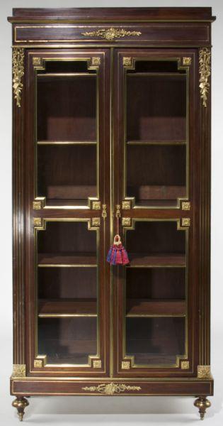 Appraisal: French Empire Inlaid Bookcase late th century mahogany case with