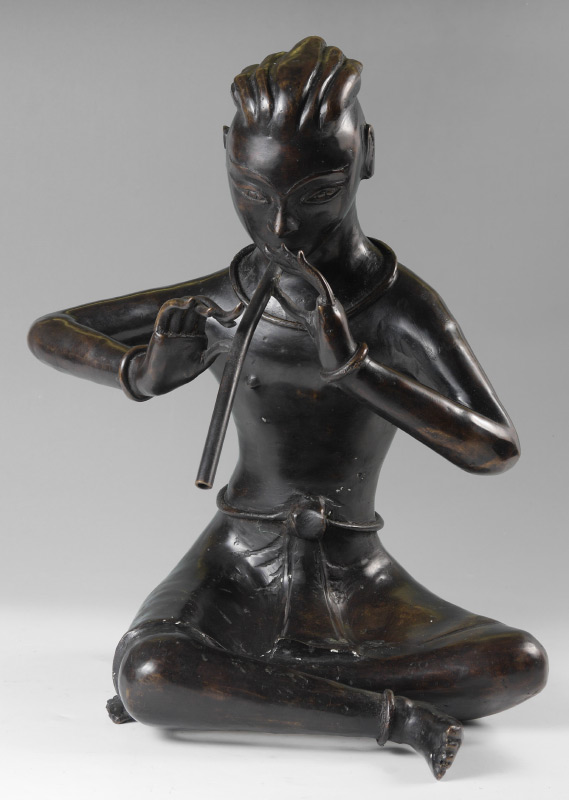 Appraisal: ORIENTAL FEMALE FLUTE PLAYER BRONZE Figure of a seated musician