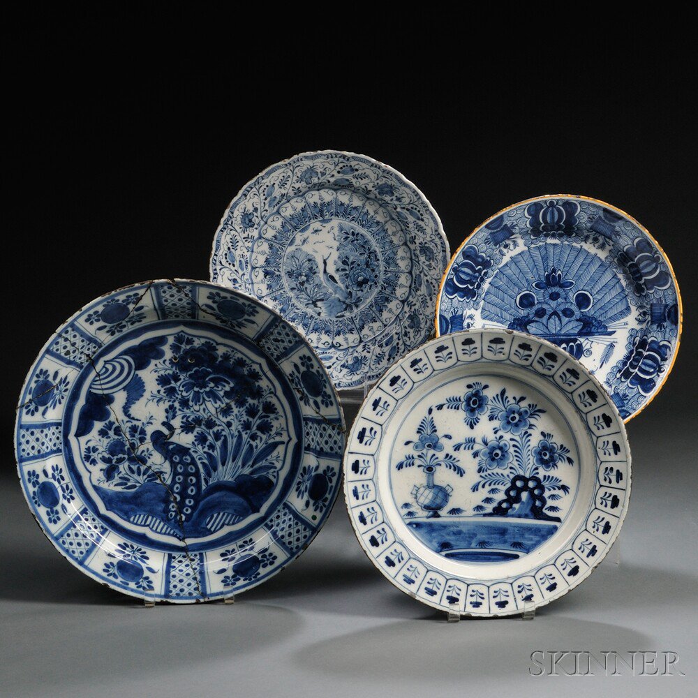 Appraisal: Four Dutch Delft Blue and White Chargers Holland th century