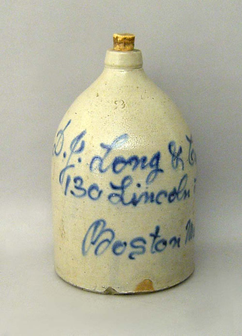 Appraisal: Blue decorated stoneware jug thc inscribed D J Long Co