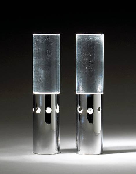 Appraisal: A pair of chrome and acrylic table lamps Each cylinder