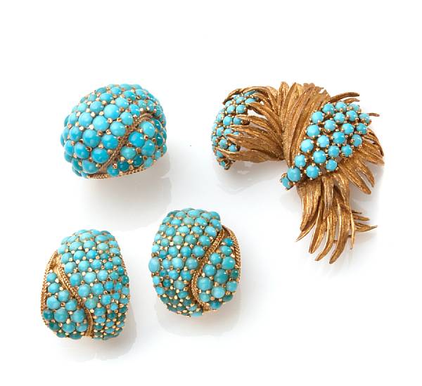 Appraisal: A collection of turquoise k gold and costume jewelry featuring