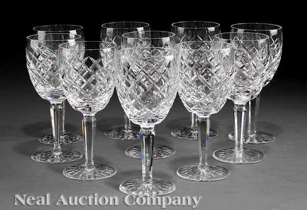 Appraisal: A Set of Ten Waterford Cut Crystal Wine Goblets marked