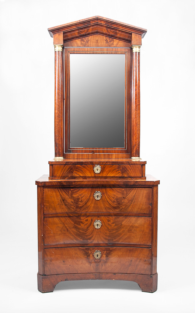 Appraisal: Danish Neoclassical Style Gilt-Metal-Mounted Mahogany Gentleman's Dressing Mirror and Chest