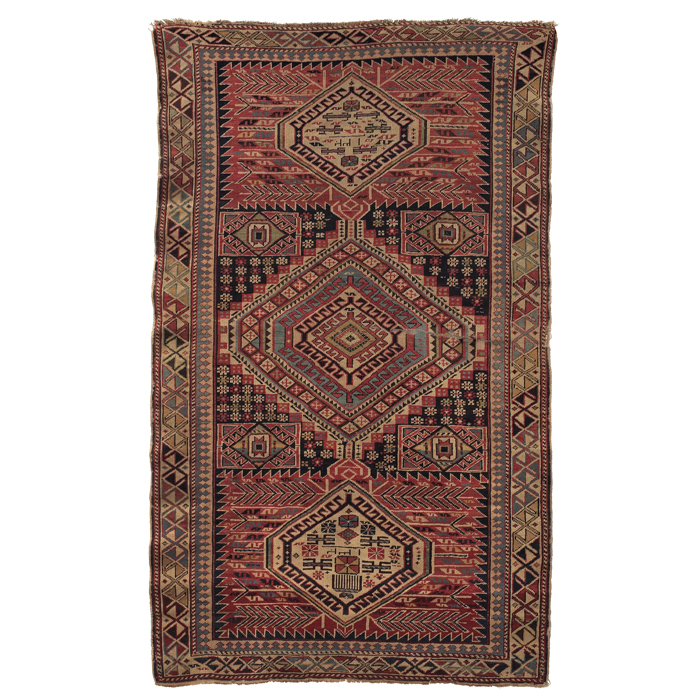 Appraisal: Caucasian Shirvan rug c stylized floral design with three medallions